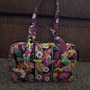 Vera Bradley Floral Quilted Purple Yellow Large Purse Bag Zip Magnetic Pocket